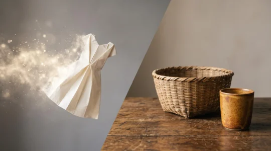 Composition éditoriale illustrant la différence entre une tendance mode éphémère et une habitude de vie durablement adoptée