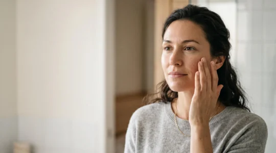 Portrait en lumière naturelle d'une femme au teint lumineux illustrant la quête de solutions contre les taches brunes tenaces