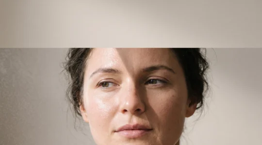 Gros plan artistique du visage divisé en deux textures de peau, illustrant la différence entre déshydratation et sécheresse cutanée