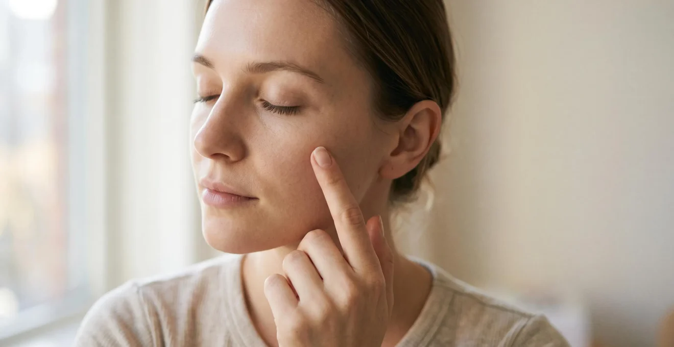 Portrait beauté épuré illustrant une peau sensible saine et apaisée après une exfoliation douce